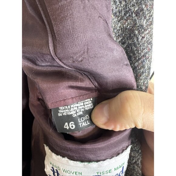 Harris Tweed Blazer 46L Men Hand Woven Scotland Gray Herringbone Wool - Picture 7 of 9